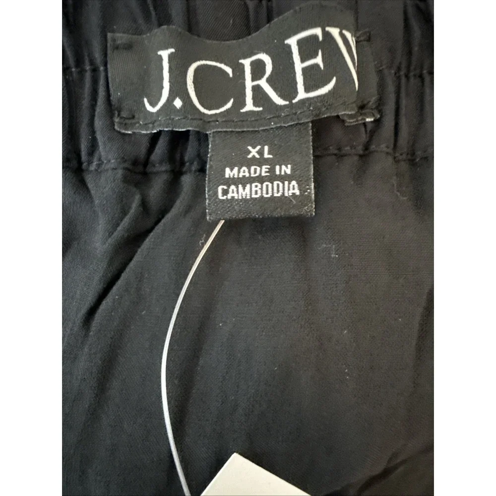 J Crew Women Midi Skirt Size XL Black Crinkled Drawstring Elastic Lined Vent NWT